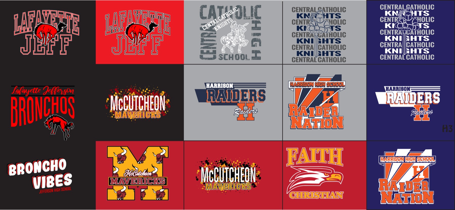 Custom school shirt samples and uniform shirt designs in Lafayette IN